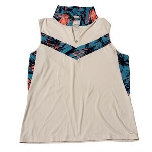 SLAZENGER White/Multicolor Collar Ladies Athletic Golf Sleeveless Polo Size  L
